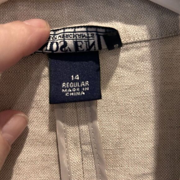 Lands End Direct Merchants Beige Linen Blazer Women’s 14 Structured Workwear - Picture 3 of 11